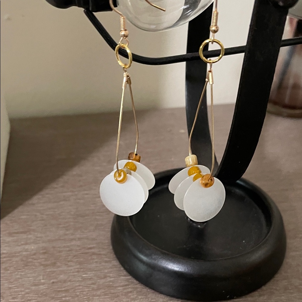 Artisan Gold and White Dangle Earrings